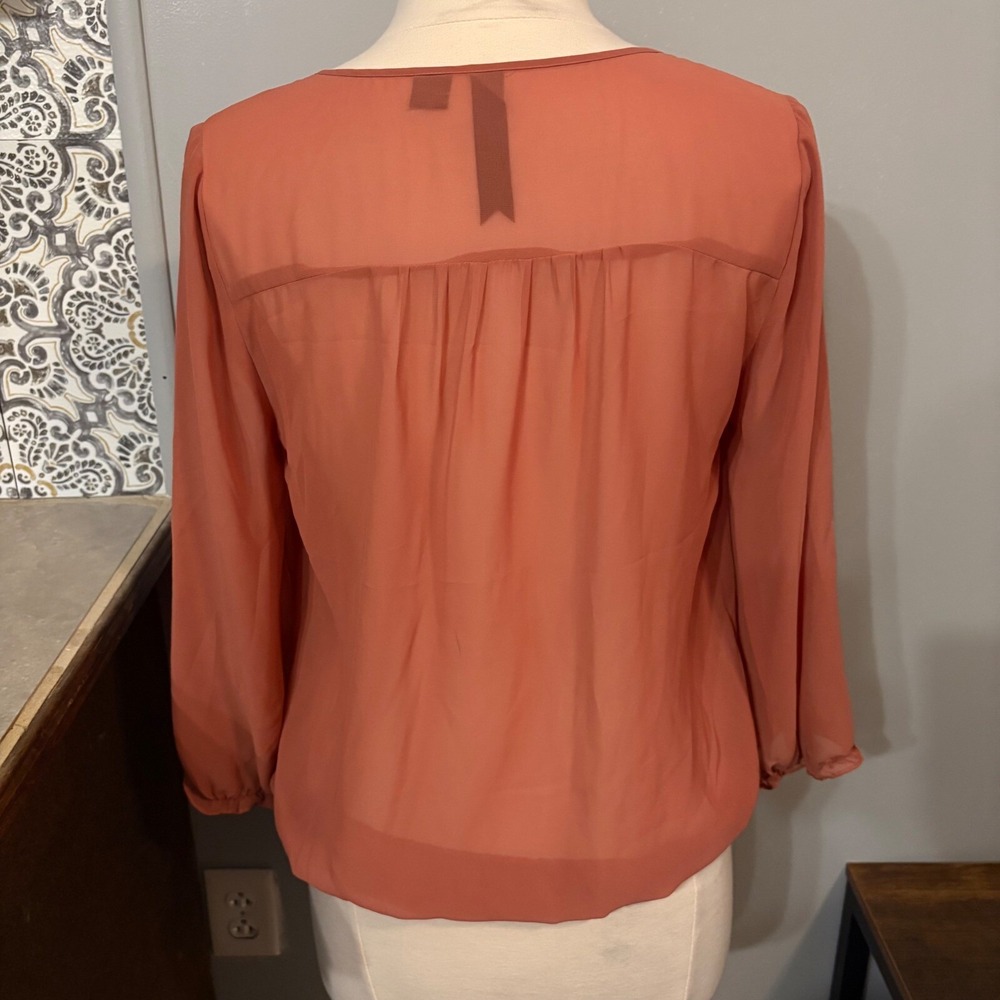 Petticoat Alley Sheer Boho Dusty Rose Pink 3/4 Sleeve Blouse (Women's Medium) - Picture 5 of 6